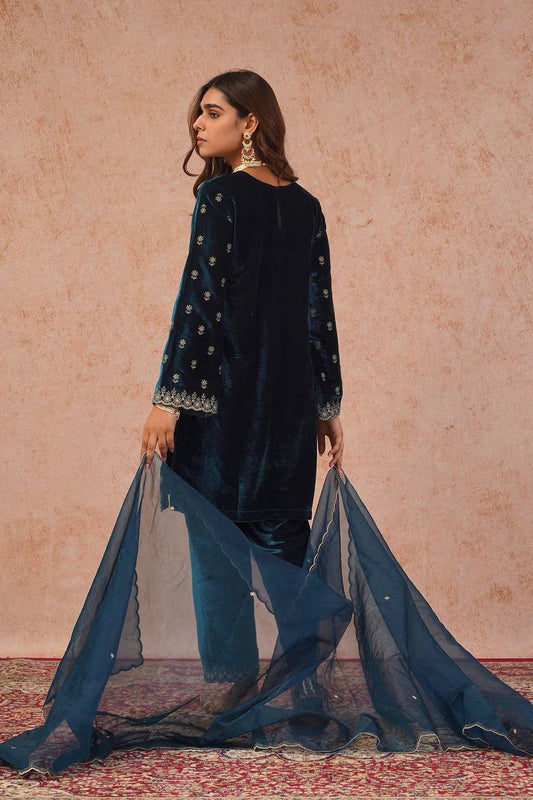 Designer Viscose Velvet Top, Pant and Dupatta Set with Thread Work