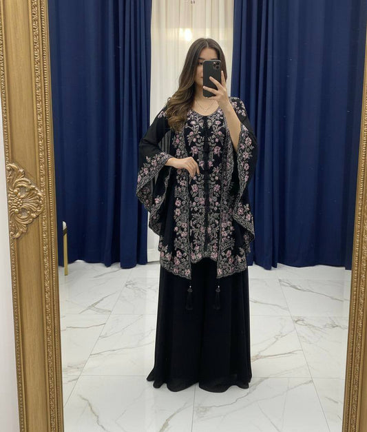 Designer Kurta Plazzo Set with Embroidered Shrug