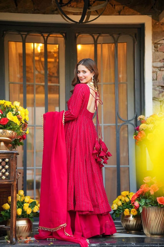 Premium*Anarkali *Lal-Pink*Suit Set* *[3 PIS]👗