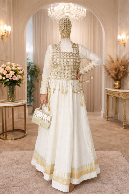 NEW RANGOLI SILK ANARKALI GOWN AND KOTI MIRROR WORK