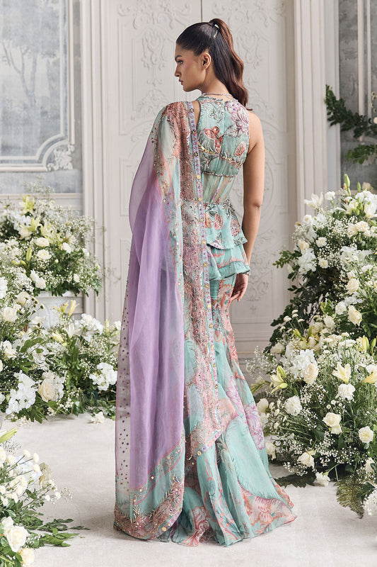 Carnival Mint Pastel Floral Bustier Sharara Dress