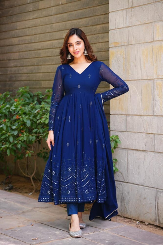 Blue Premium Designer Anarkali Suit Set