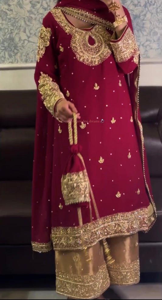 Designer Party Wear Top Plazo Set with Embroidery Sequins Work & Dupatta