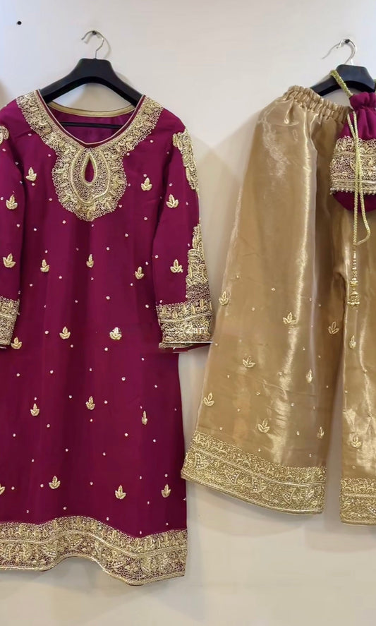 Designer Party Wear Top Plazo Set with Embroidery Sequins Work & Dupatta